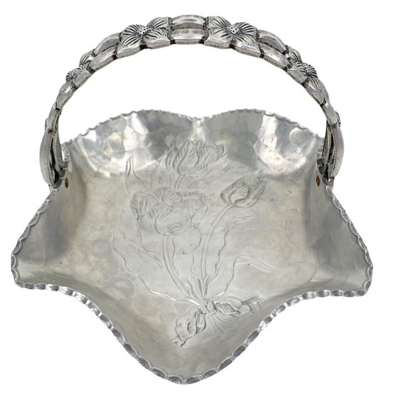 Vintage Rodney Kent Basket Hand Hammered Aluminum No. 429 Floral Tulip 1950s MCM - Picture 1 of 12
